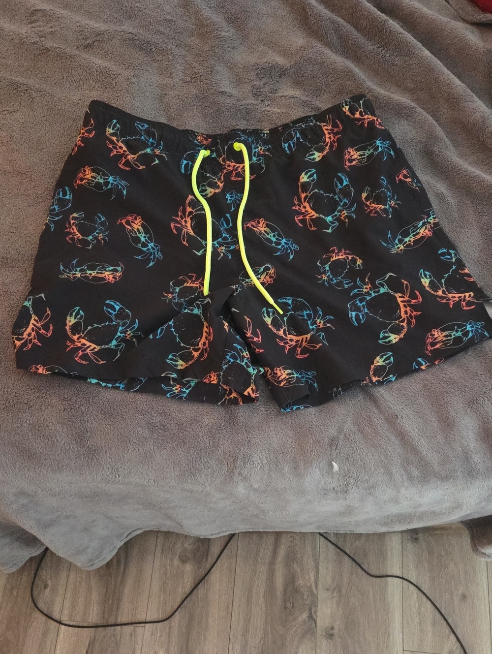 George Black Swim Shorts with Neon Crab Print